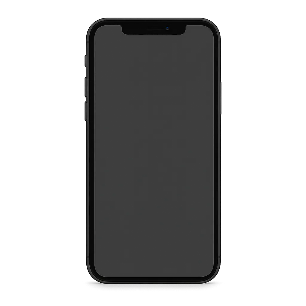 Schwarzes Smartphone mit randlosem Display auf dunklem Hintergrund