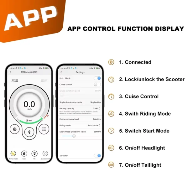E9 Pro E-Scooter App Steuerung Anzeige Smartphone Verbindung Funktionen