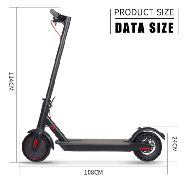 E9 Pro E-Scooter Abmessungen Größe 108 cm Länge 114 cm Höhe
