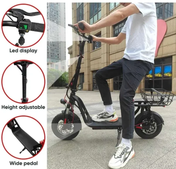 E-Scooter mit Sitz, LED-Display und verstellbarer Höhe